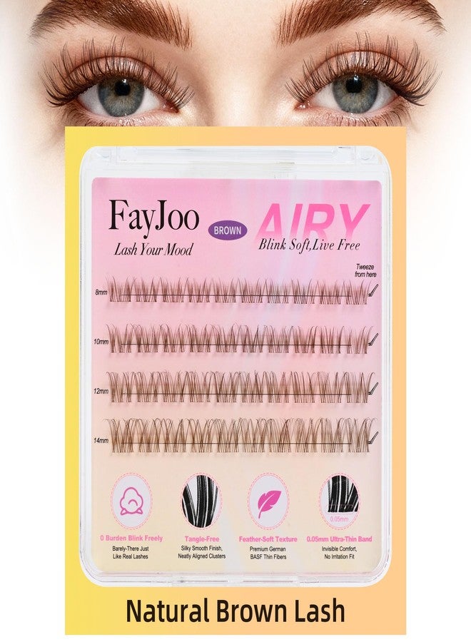 FayJoo Natural Brown Lash Clusters with Thin Clear Band, Soft Wispy C Curl Lash Extensions, Most-Used Sizes for Daily Wear, Portable Pack, Budget-Friendly for Beginners, FayJoo AIRY 12 Brown Lite - Image 1